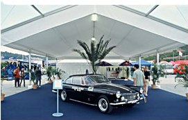 Classic car under show marquee