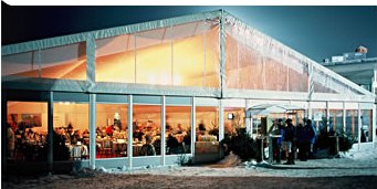 Marquee at night in snow festival