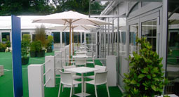 Corporate hospitality marquee with patio area and fencing